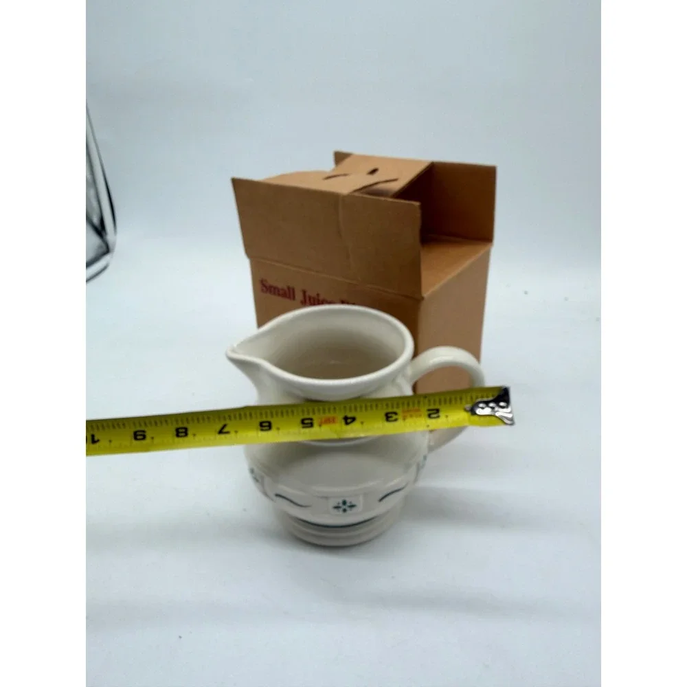 Longaberger Pottery Heritage Green Small Juice Pitcher Cream Ceramic Stoneware